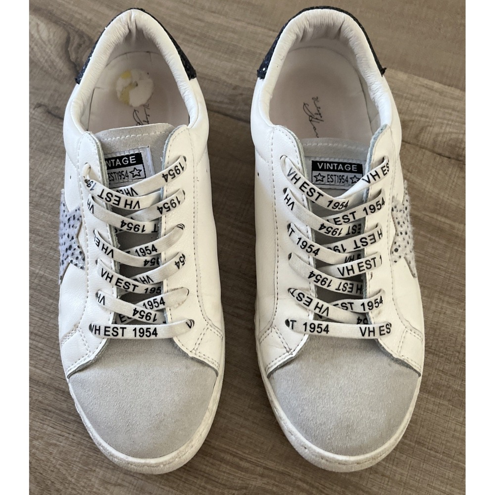 Vintage Havana Womens Carla Star Sneakers White Grey Cheetah Glitter Size 7